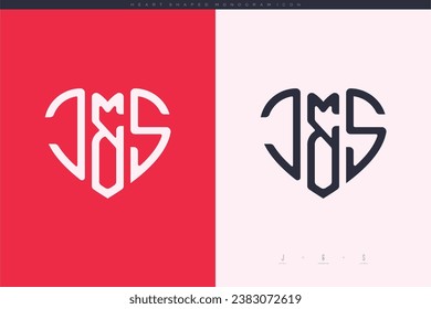 initial JS letters with red heart and love logo flat icon monogram concept