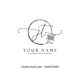 Initial JT beauty monogram and elegant logo design, handwriting logo of initial signature, wedding, fashion, floral and botanical with creative template.