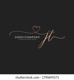 Monograma inicial de belleza JT y diseño elegante de logotipo, logotipo de escritura a mano de firma inicial, boda, moda, floral y botánica con plantilla creativa.