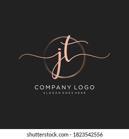 Initial JT beauty monogram and elegant logo design, handwriting logo of initial signature, wedding, fashion, floral and botanical with creative template.