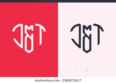 initial JT letters with red heart and love logo flat icon monogram concept