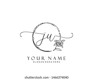 Initial JU beauty monogram and elegant logo design, handwriting logo of initial signature, wedding, fashion, floral and botanical with creative template.