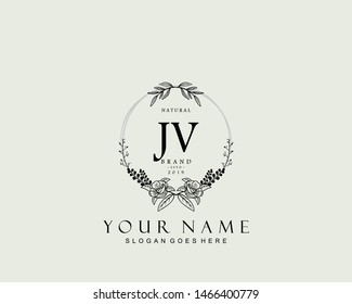 Initial JV beauty monogram and elegant logo design, handwriting logo of initial signature, wedding, fashion, floral and botanical with creative template.