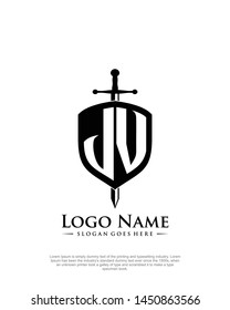 initial JV letter with shield style logo template vector