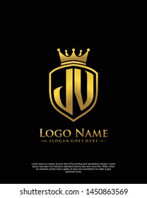 initial JV letter with shield style logo template vector