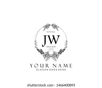 Initial JW beauty monogram and elegant logo design, handwriting logo of initial signature, wedding, fashion, floral and botanical with creative template.