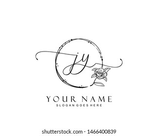 Initial JY beauty monogram and elegant logo design, handwriting logo of initial signature, wedding, fashion, floral and botanical with creative template.