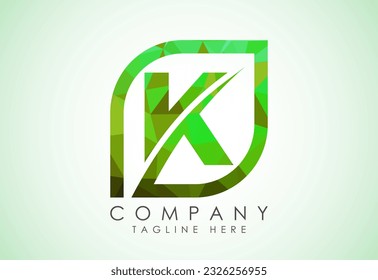 Initial K alphabet with abstract leaf. Eco-friendly logo concept. Low poly style