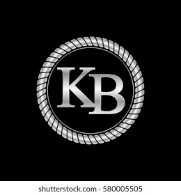 initial k and b logo silver metallic with metal circle rope frame border decorative