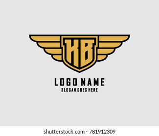 Initial K & B wing shield logo template vector