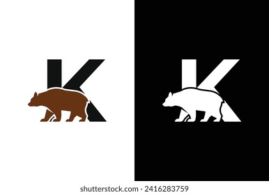 Initial K Bear logo. Bear Abstract K letter with bear logo design and modern emblem unique logo design.