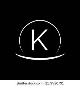  initial K circle letter logo design. K logo icon vector template on dark background.
