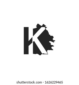 Initial K cut letter flat splatter logo icon. Abstract ink splash vector design.