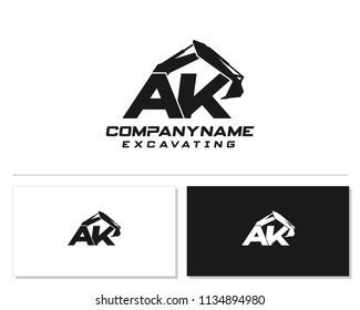 Initial A K excavator logo concept vector with arm excavator template vector.