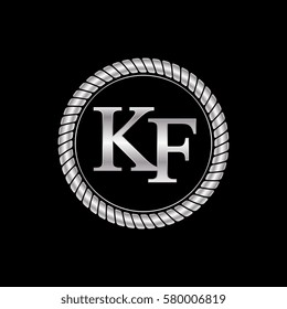 initial k and f logo silver metallic with metal circle rope frame border decorative