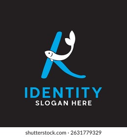 Initial K Fish Animal vector design template, logo design concept