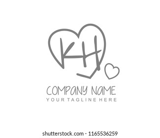 Initial K H with love logo template vector
