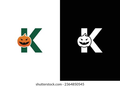 Initial K Halloween logo. Halloween letter K logo or icon template design. Halloween pumpkin white background