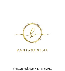 Initial K handwriting with sparkling circle template vector