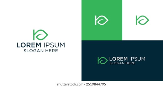 initial k with leaf logo design icon inspiration