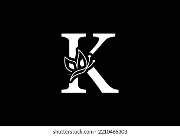 Initial K Letter alphabet with  Butterfly Logo. Black and white Butterfly Sign Concept Template