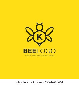 initial k letter bee logo vector illustration design template