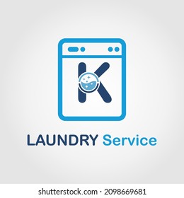 Initial K Letter with Bubble and shiny icon on the Laundry Machine for Laundry, Cloth Cleaning Washing Service Simple Minimalist Logo Template Idea