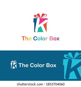 Initial K Letter with colorful gift box and ribbon logo vector concept. Gift box icon template