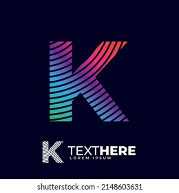 Initial K letter colorful Modern digital alphabet font, Rainbow color logo design, futuristic font