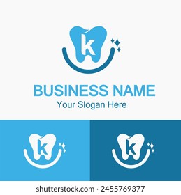 Initial k Letter for Dentist or Dental Clinic Modern Logo Idea. Dental Care, Teeth Care, Orthodontic, Dentistry Logo Concept