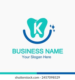 Initial K Letter for Dentist or Dental Clinic Modern Logo Idea. Dental Care, Teeth Care, Orthodontic, Dentistry Logo Concept