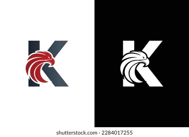 Initial K Letter Eagle Logo Icon with Creative Eagle Head. Letter K Eagle Logo Vector Illustration Design