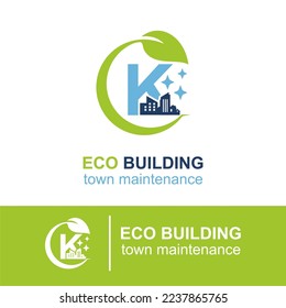 Initial K Letter Eco Building Town Maintenance Building Exterior Company Logo Design Idea Template. Home and Building Cleaning Service