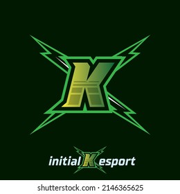 Initial K letter esport logo illustration, esport mascot gamer team work design, streamer logo