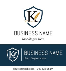 Initial K Letter with Feather Writing for Publisher, Notary, Writer Company Logo Idea