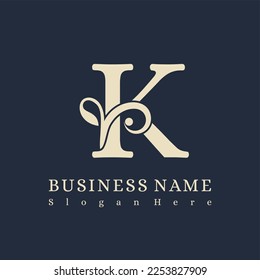 Initial K Letter with Flourish for Luxury Boutique, Hotel, Fashion Business Logo Idea Template