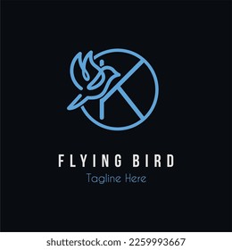 Initial K Letter and Flying Blue Bird Restaurant, Cafe, Digital, Technology Business Logo Idea Template