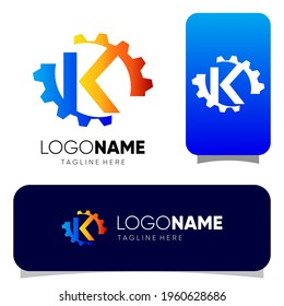 Initial K Letter Gear Logo Design Vector Graphic