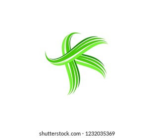 Initial K Letter Green Shape Swoosh Wave Flying Wing Logotype