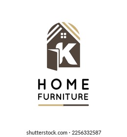 Initial K Letter for Home Decor, Furniture, Design, Wooden Craft, Interior Logo Design Idea Template