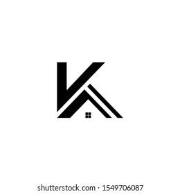 initial K letter for home roofing logo design