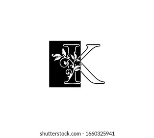 Initial K letter with leaves Line And Square Shape  logo