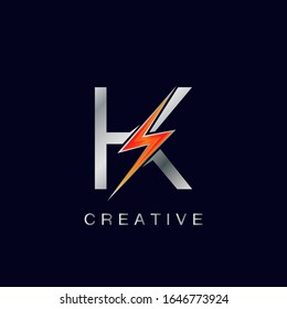 Initial K Letter Logo, Abstract Techno Thunder Bolt Vector Design.