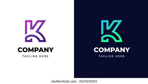 Initial K letter logo design template, minimalist line gradient concept, vector illustration