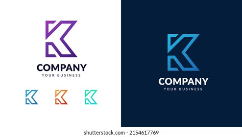 Initial K letter logo design template, minimalist line gradient concept, vector illustration