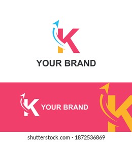 Initial K letter modern logo with arrow plane for logistic, travel, start up template brand