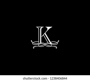 Initial K Letter Monogram Linear Vintage Ornate Victorian Logotype