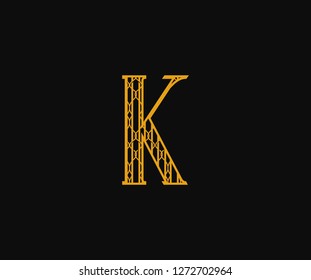 Initial K Letter Monogram Linear Art Deco Pattern Style Logo