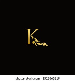 Initial K letter with nature leaf ornament vector in gold color. logo template. beauty and fashion icon design inspiration.