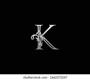 Initial K letter silver luxury beauty flourishes vintage monogram logo perfect for boutique, wedding invitation, restaurant,hotel.